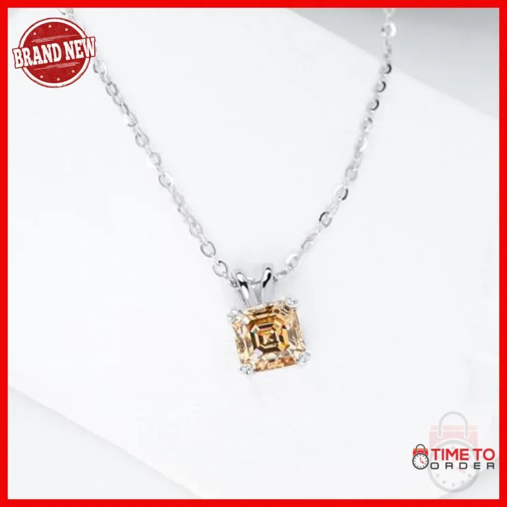 Moissanite Pendant Necklace 2.0ct 18K Gold Plated Sterling Silver Lobster Clasp